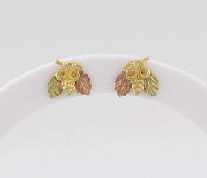 12k Yellow Gold Black Hills Gold Leaf Earrings Stud Post 3/8" x 3/8" inch